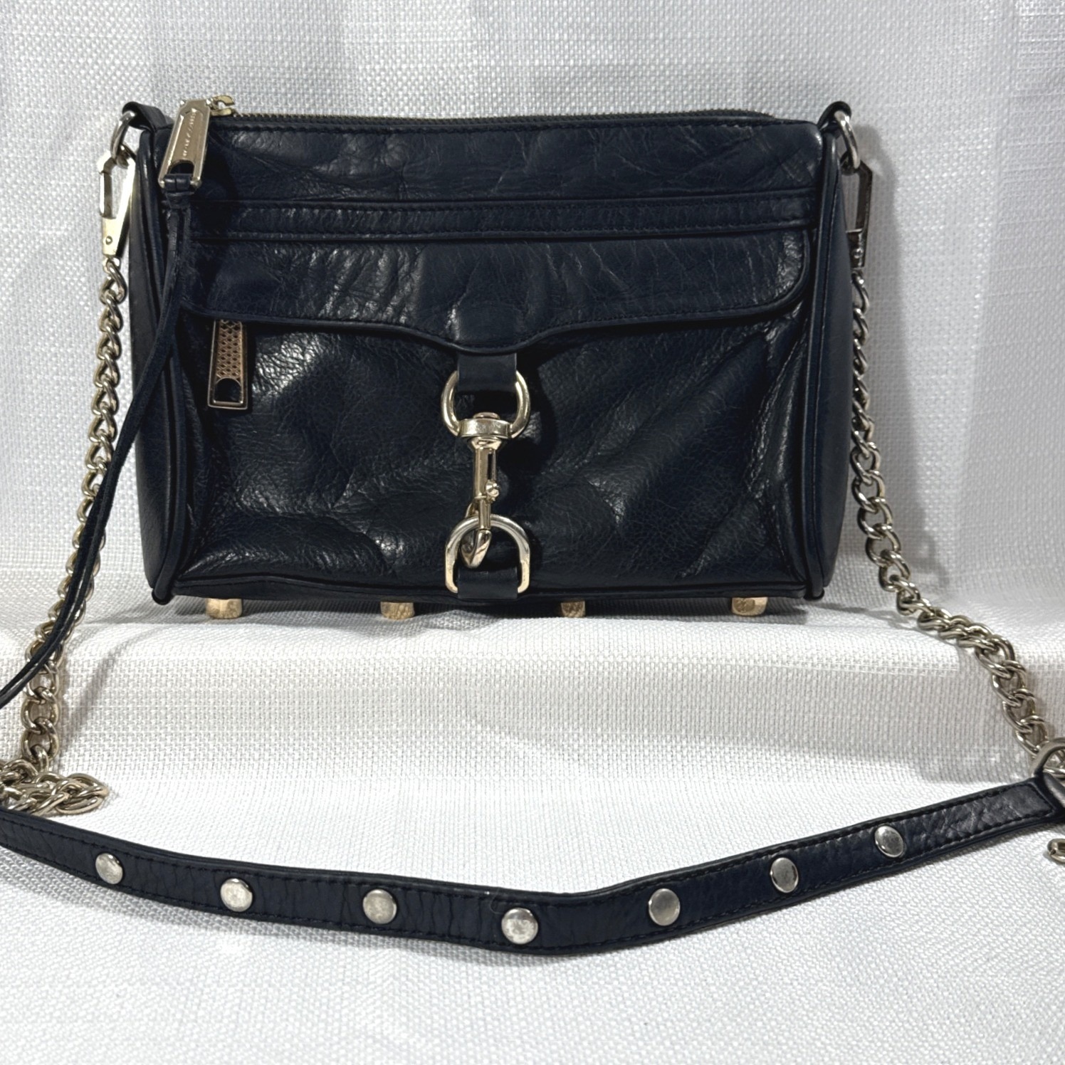 Rebecca Minkoff Mini Mac Crossbody Bag Black Leather Silver Hardware Clutch
